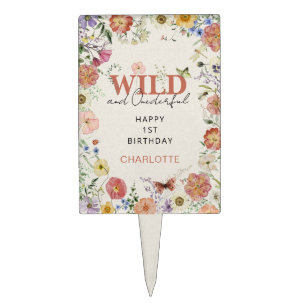 Pressed Flowers Wild & Onederful Girl 1st Birthday Cake Topper