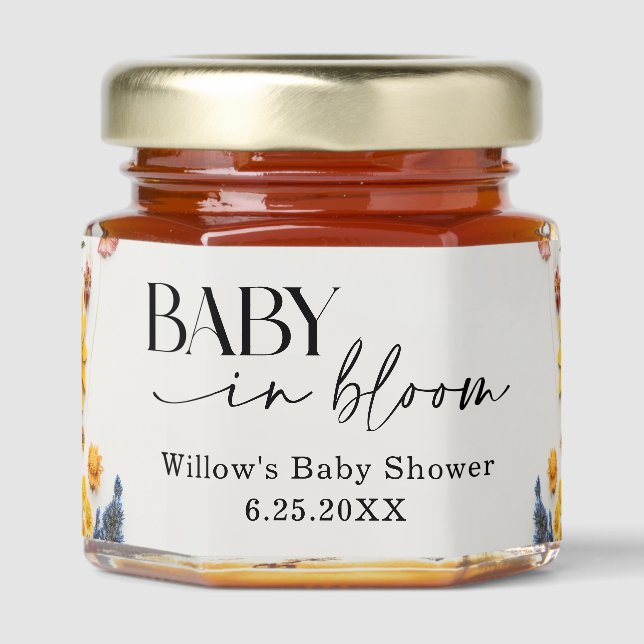 Pressed Flowers Wildflower Baby Shower Honey Jars (Front)