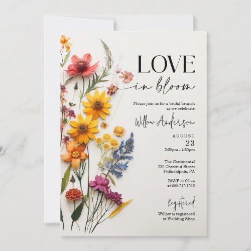 Pressed Flowers Wildflower Boho Bridal Shower Invitation