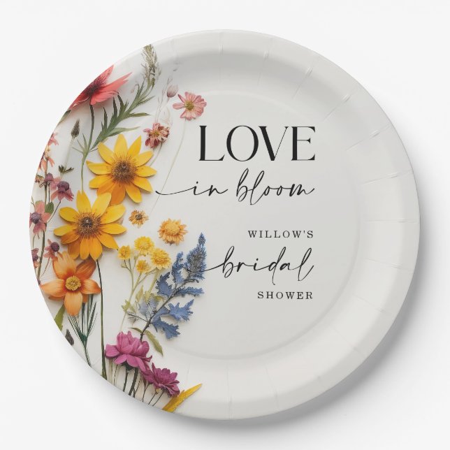 Pressed Flowers Wildflower Boho Bridal Shower Paper Plates (Front)