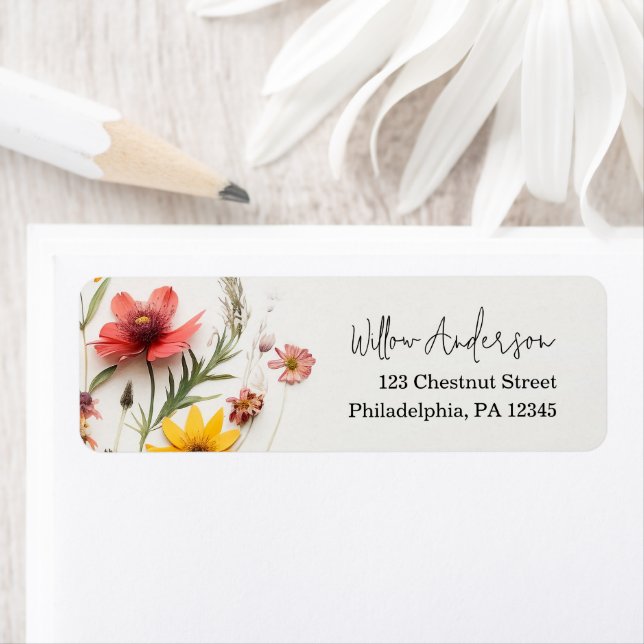 Pressed Flowers Wildflower Boho Return Address Label (Insitu)
