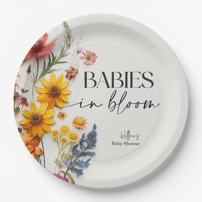Pressed Flowers Wildflower Twins Baby Shower Paper Plates (Front)