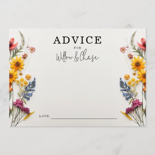 Pressed Flowers Wildflower Wedding Advice Cards