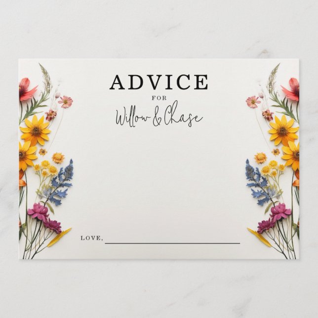 Pressed Flowers Wildflower Wedding Advice Cards (Front)