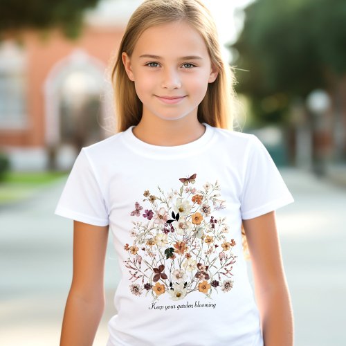 Pressed Flowers Wildflowers Name Cottagecore Girls T_Shirt