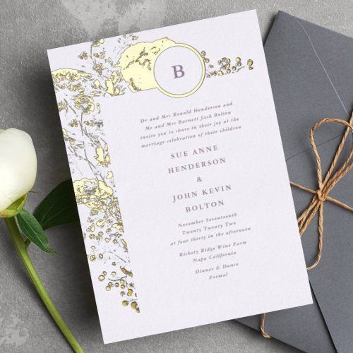 Pressed Gold Leaf Spring Boho Pampas Wedding Foil Invitation