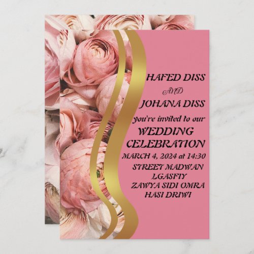 Pressed Gold Leaf Wildflowers Wedding Frame  Invitation
