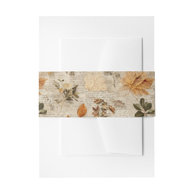 Pressed Leaves & Script  Invitation Belly Band (Front Example)
