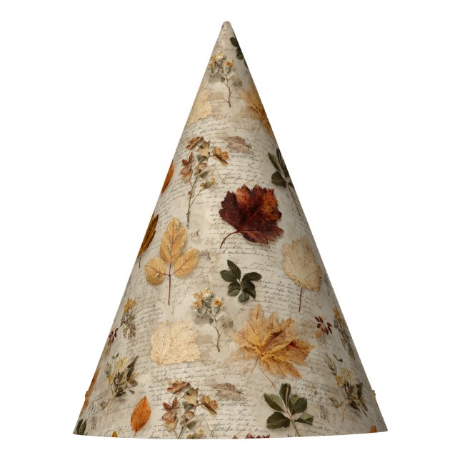 Pressed Leaves & Script  Paper Party Hats (Front)