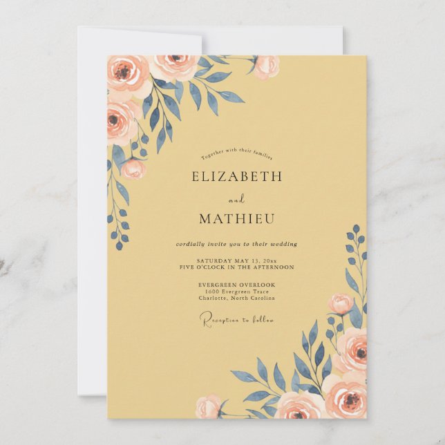 Pressed Mustard Slate Leaf Wedding Invitation (Front)