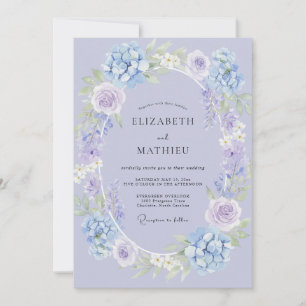Pressed Periwinkle Hydrangea Wreath Wedding Invitation