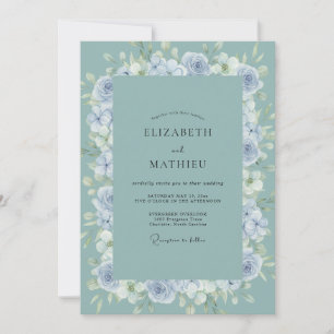 Pressed Periwinkle Seafoam Peony Wedding Invitation