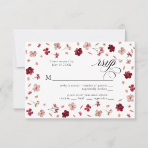 Pressed Red Pink and Cream, floral Response Card