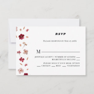 Pressed Red Pink and Cream, floral Wedding RSVP Card