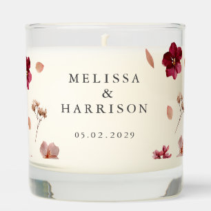 Pressed Red Pink and Cream, floral Wedding Scented Candle