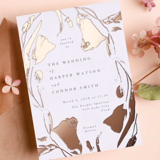 Pressed Rose Gold Spring Boho Wildflower Wedding Foil Invitation (Creator Uploaded)