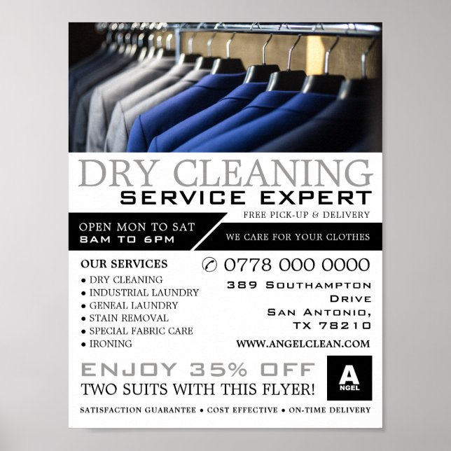 Pressed Suits, Dry Cleaners, Cleaning Advertising Poster (Front)