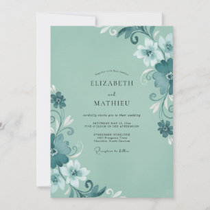 Pressed Teal Aqua Vine Wedding Invitation