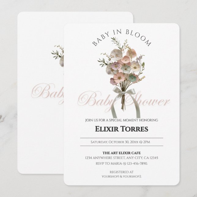 Pressed Wildflower Baby in Bloom Boho Baby Shower Invitation (Front/Back)