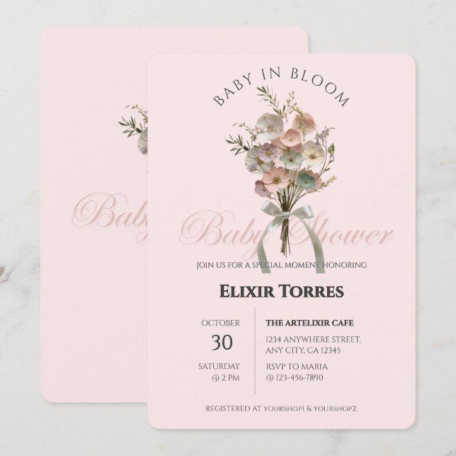 Pressed Wildflower Baby in Bloom Boho Baby Shower Invitation (Front/Back)