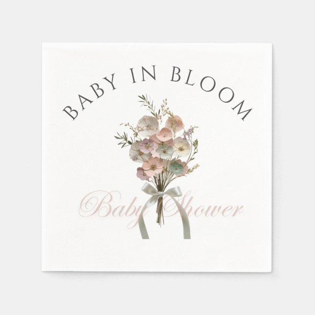 Pressed Wildflower Baby in Bloom Boho Baby Shower Napkins (Front)