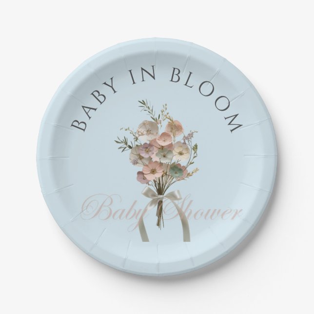 Pressed Wildflower Baby in Bloom Boho Baby Shower Paper Plates (Front)