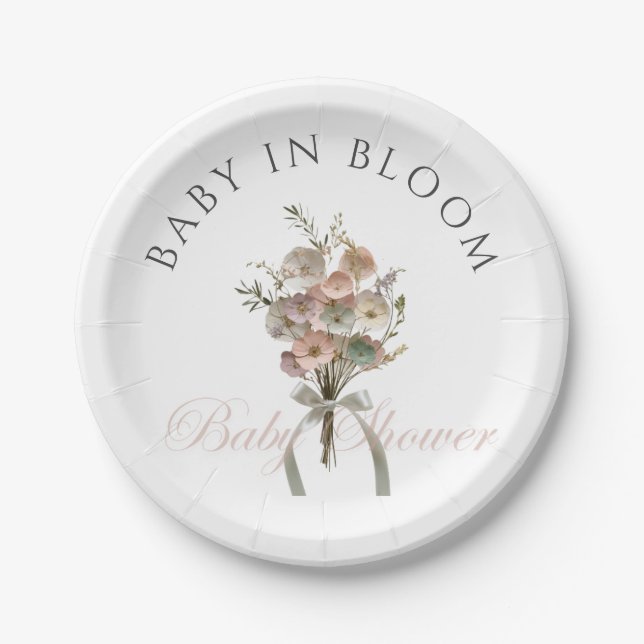 Pressed Wildflower Baby in Bloom Boho Baby Shower Paper Plates (Front)