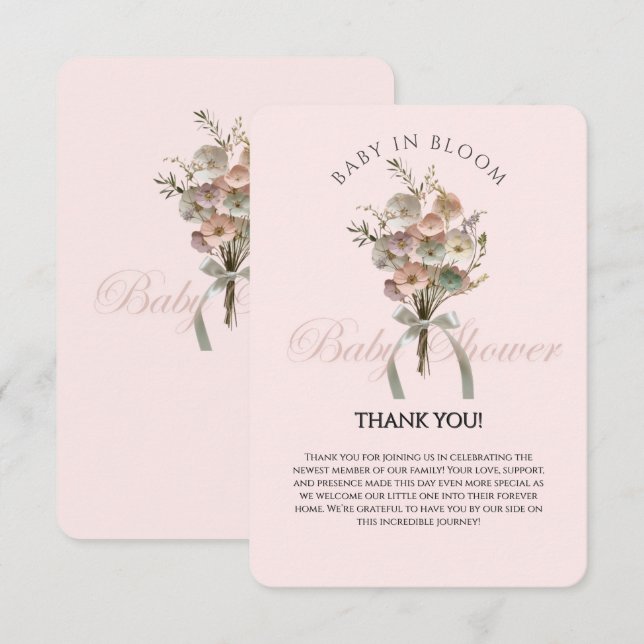 Pressed Wildflower Baby in Bloom Boho Baby Shower Thank You Card (Front/Back)