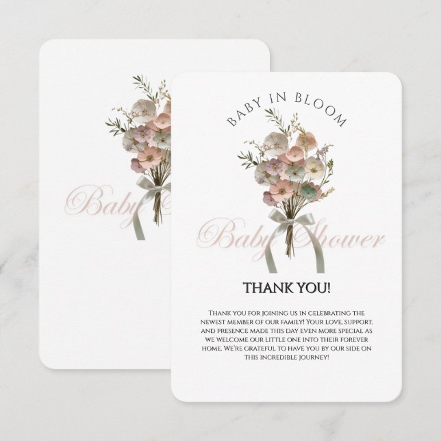 Pressed Wildflower Baby in Bloom Boho Baby Shower Thank You Card (Front/Back)