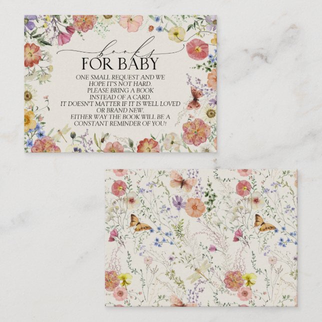 Pressed Wildflower Baby Shower Books For Baby Enclosure Card (Front/Back)