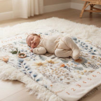 Pressed Wildflower Boho Botanical Milestone Baby Blanket