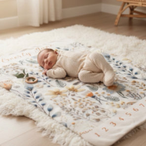 Pressed Wildflower Boho Botanical Milestone Baby Blanket