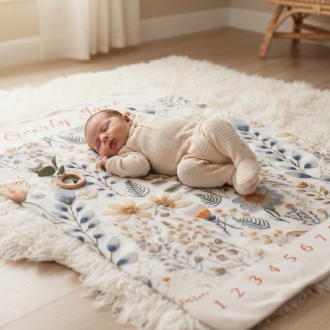 Pressed Wildflower Boho Botanical Milestone Baby Blanket (Creator Uploaded)