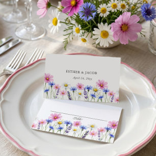 Pressed Wildflower Botanical Flat Wedding Seating Place Card