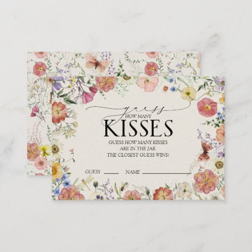 Pressed Wildflower Bridal Shower Kisses game Enclosure Card