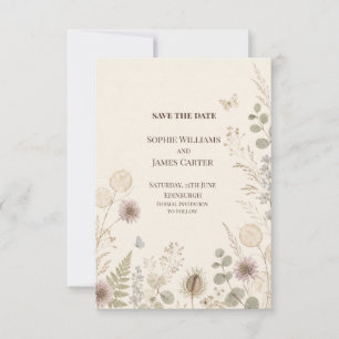 Pressed Wildflower Butterfly Botanical Save The Date