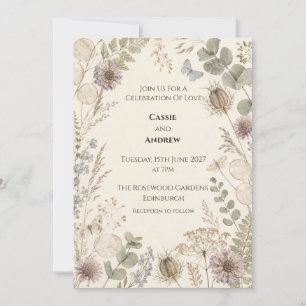 Pressed Wildflower Butterfly Botanical Wedding Invitation