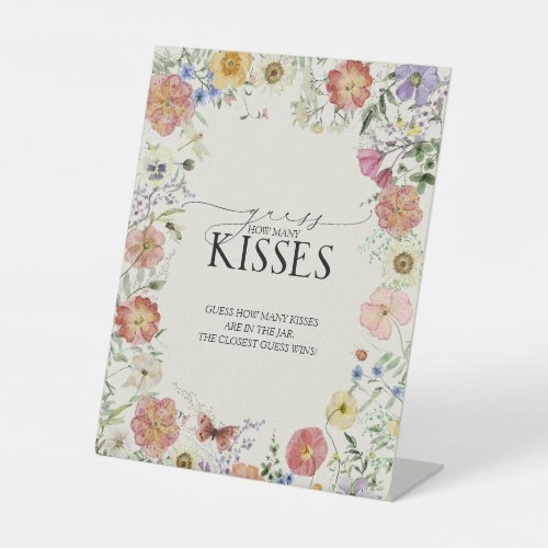 Pressed Wildflower Floral Bridal Shower Kisses Pedestal Sign