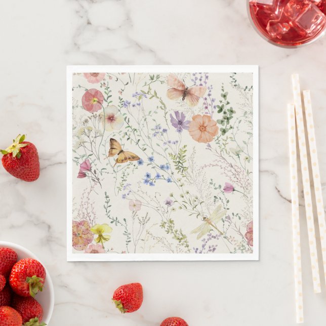 Pressed Wildflower Floral Bridal Shower Napkins (Insitu)