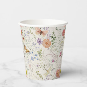 Pressed Wildflower Floral Bridal Shower Paper Cups