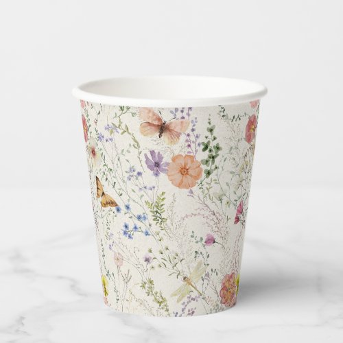 Pressed Wildflower Floral Bridal Shower Paper Cups