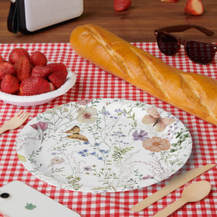 Pressed Wildflower Floral Bridal Shower Paper Plates