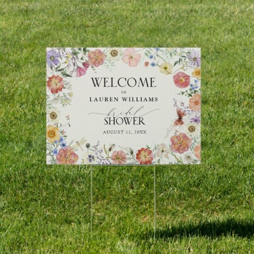 Pressed Wildflower Floral Bridal Shower Welcome Sign