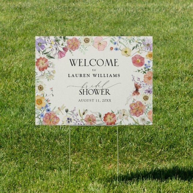Pressed Wildflower Floral Bridal Shower Welcome Sign (Insitu)