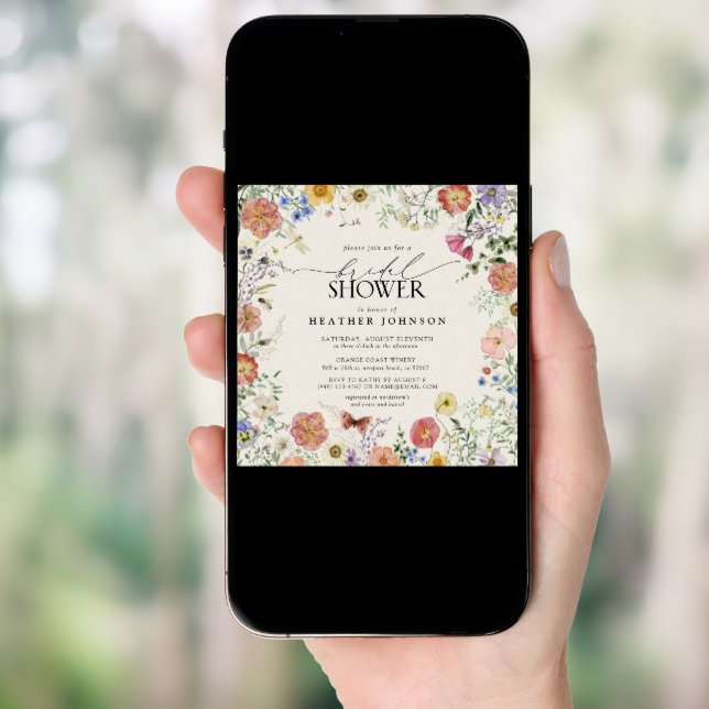 Pressed Wildflower Floral Frame Bridal Shower Invi Invitation (Front Digital)