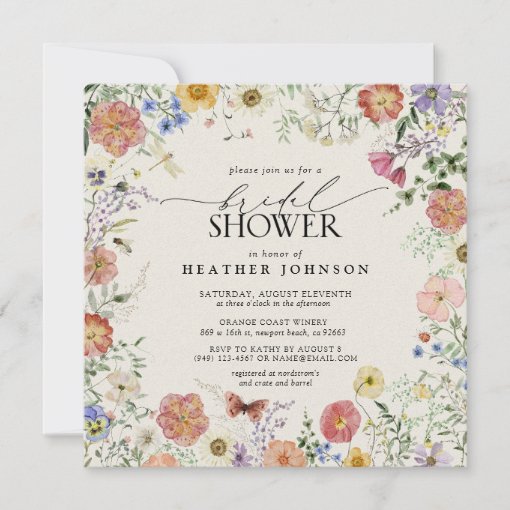 Pressed Wildflower Floral Frame Bridal Shower Invi Invitation | Zazzle