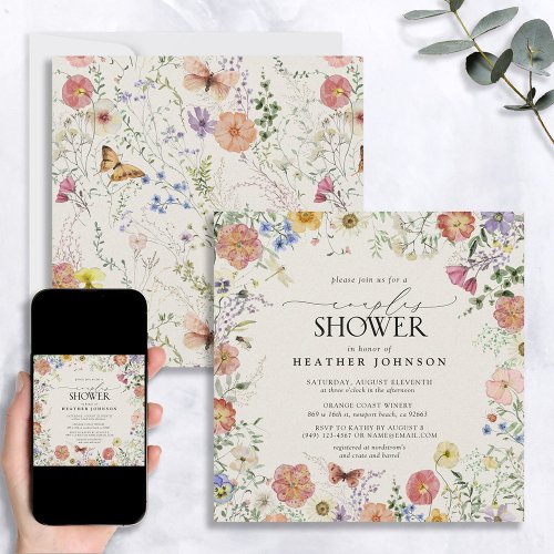 Pressed Wildflower Floral Frame Couples Shower Invitation