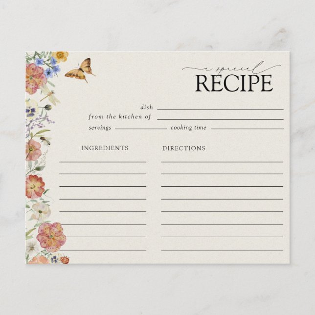 Pressed Wildflower Floral Frame Recipe Card (Front)