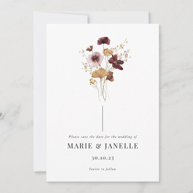 Pressed Wildflower Save the Date Card (Front)