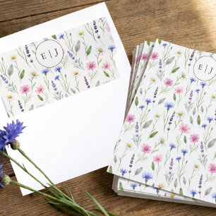 Pressed Wildflower Spring Floral Monogram Envelope Liner